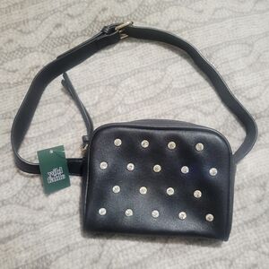 NWT-Wild Fable Women's Rhinestone Studded Black Faux Leather Fanny Pack Belt Bag